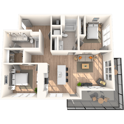 Floor plan for 2 beds, 2 baths, 1222 sqft